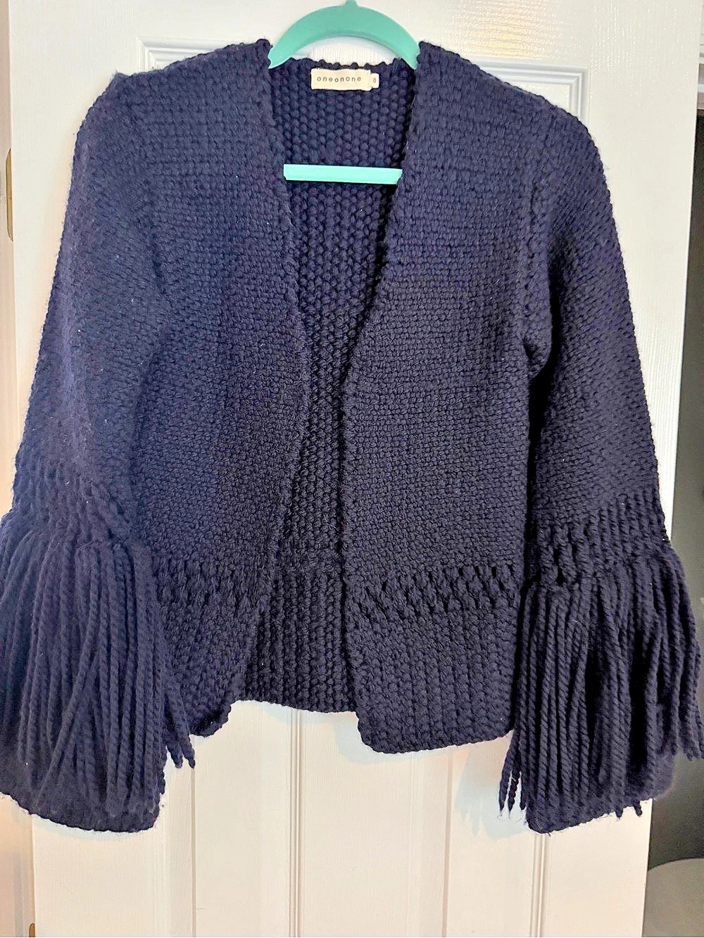 oneoneone Loïkal cardigan Wool Fringe Cardigan in Blue Like New